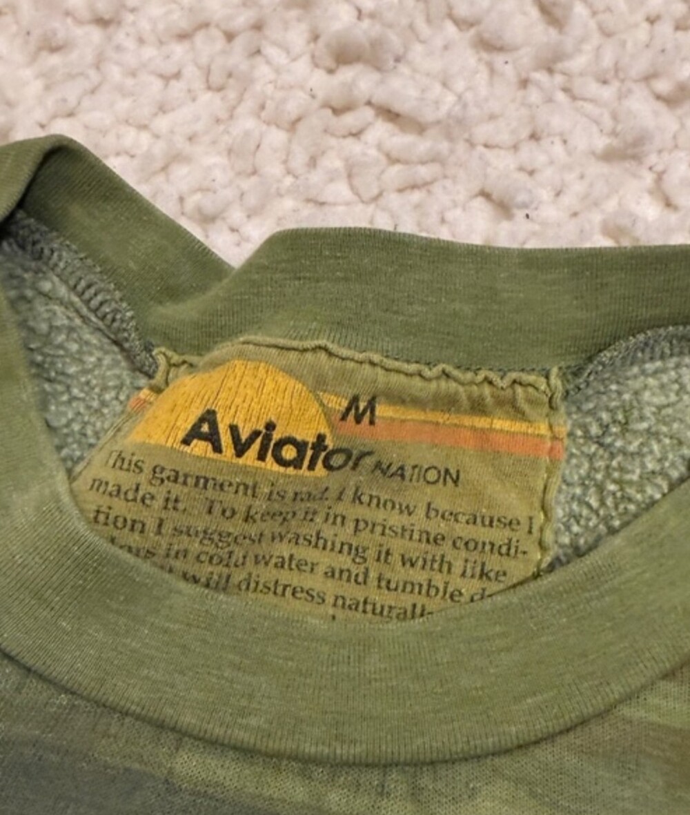Aviator Nation PRE-OWNED Aspen Green Camo Crewneck Sweatshirt with Yellow Logo - Picture 3 of 6